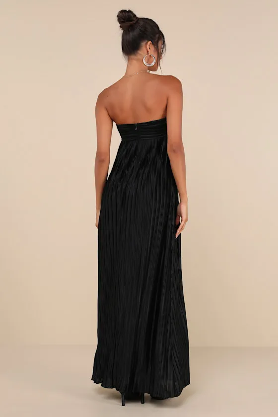 Whimsical Beauty Hot Pink Satin Plisse Strapless Maxi Dress