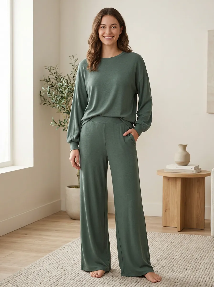 Women's Everyday Loungewear Wide Leg Homewear Set