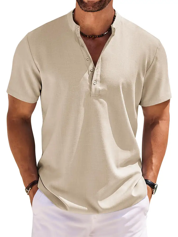 Casual Band Collar Henley Shirt