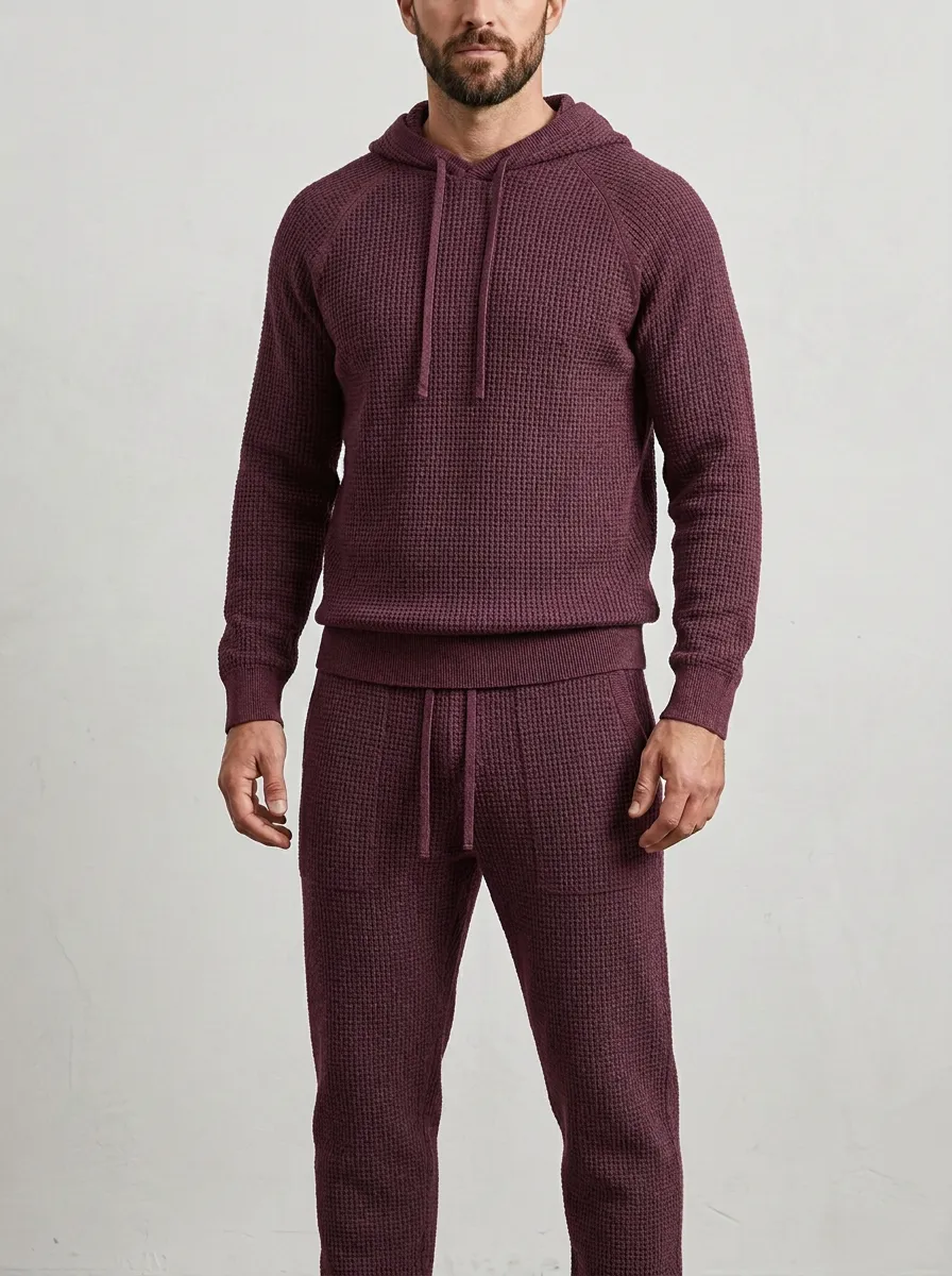 Refined Weekend-Look Men's Knit Hoodie Jogger Set