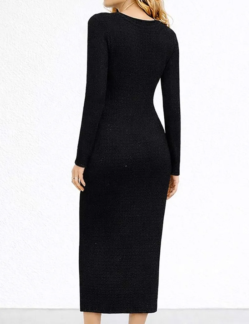 Star Beaded Tweed Knit Bodycon Midi Dress