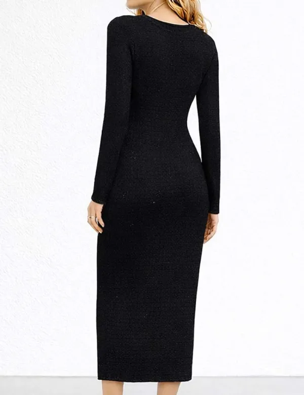 Star Beaded Tweed Knit Bodycon Midi Dress