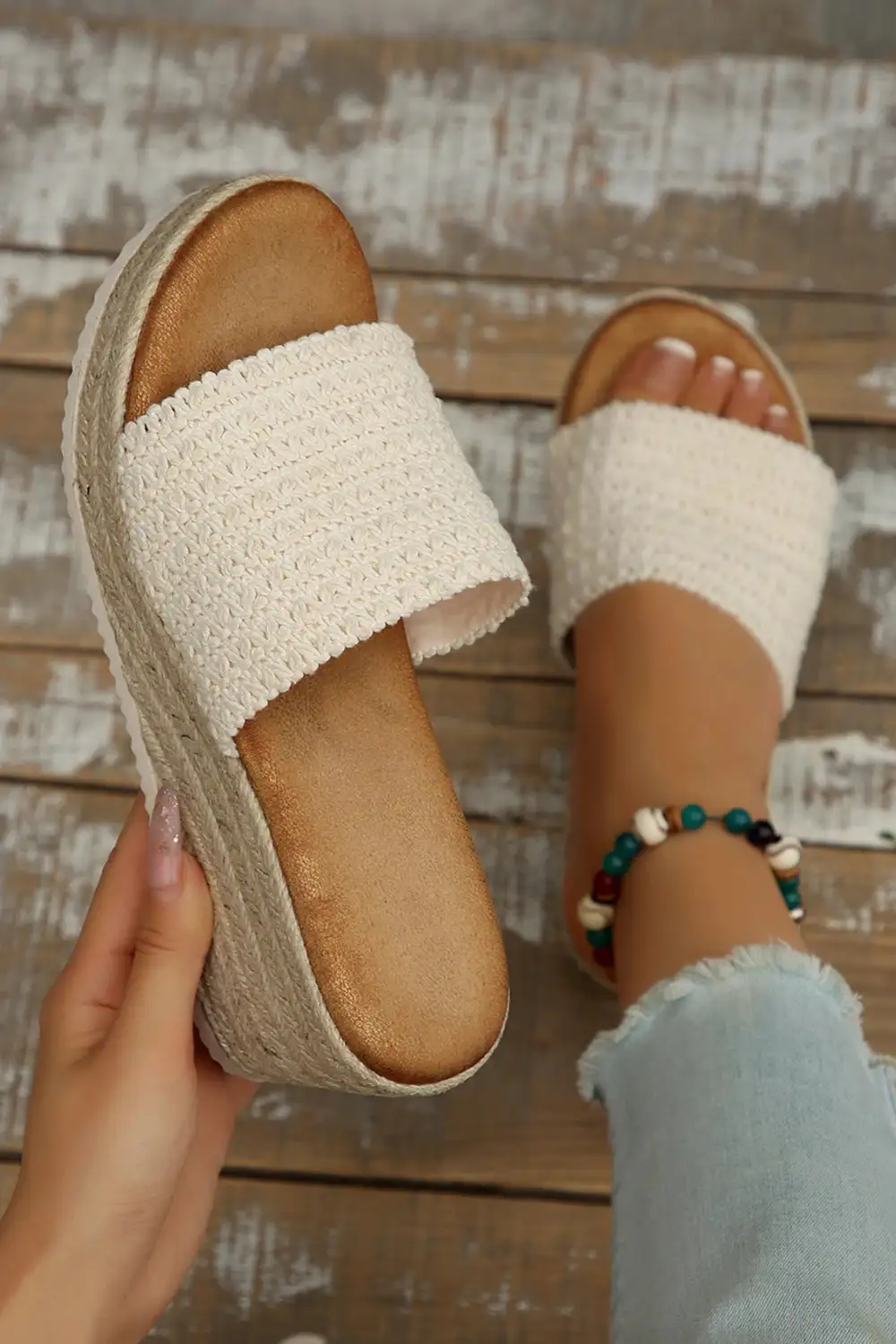 Woven Wide Band Platform Sandals