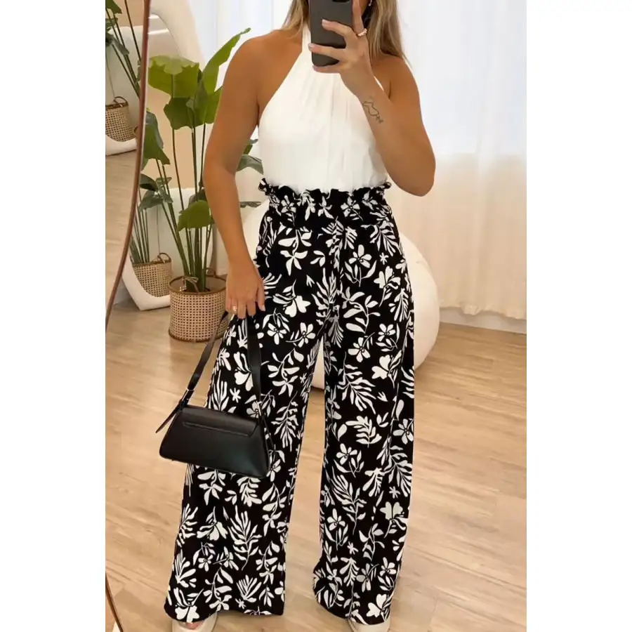 Full Size Printed High Waist Wide Leg Pants
