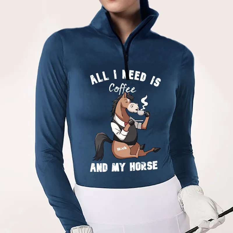 Women's Horse All I Need Is Coffee And My Horse Print Long Sleeve Casual Shirt