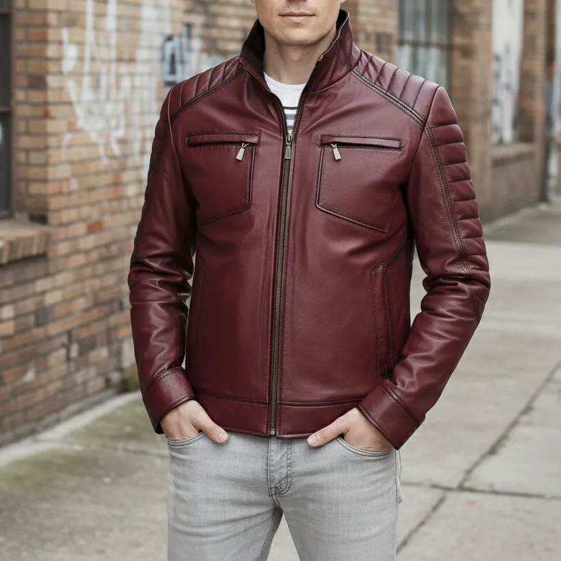 Bold Detail Leather Biker Motorcycle Jacket