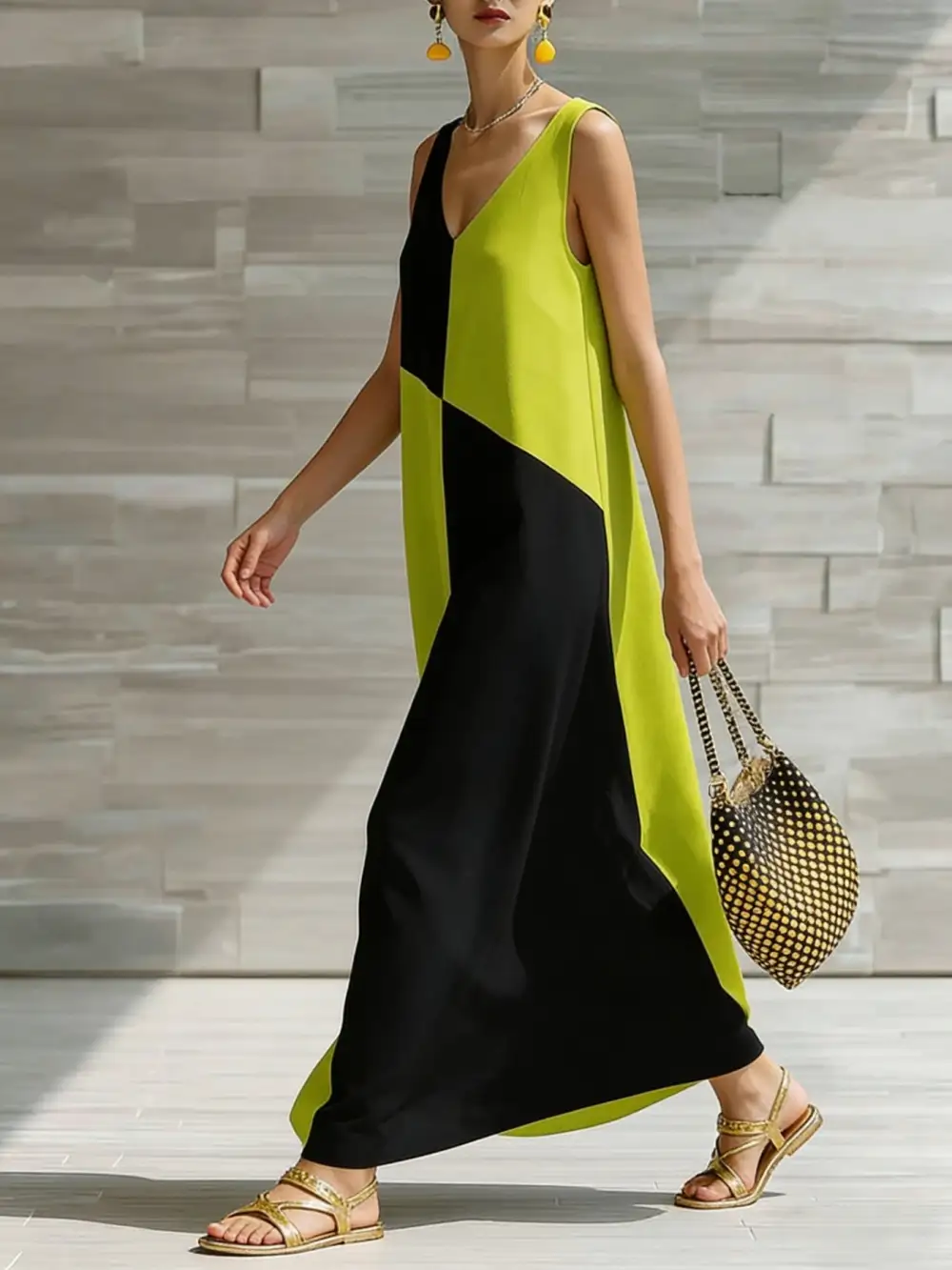 Patchwork Sleeveless Maxi Dress