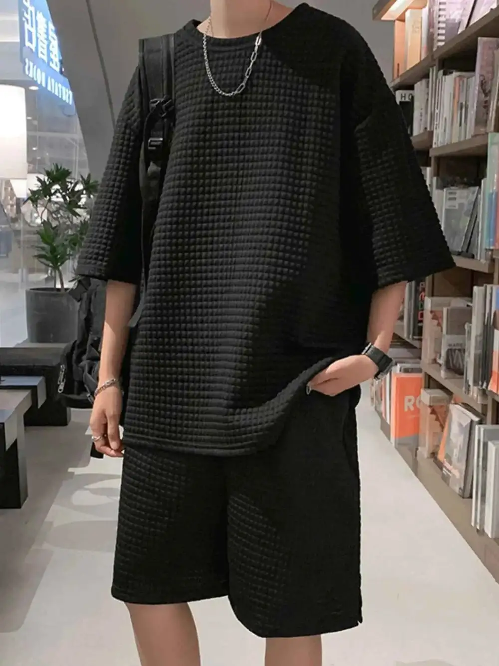 Textured Short Sleeve T-Shirt and Shorts Set