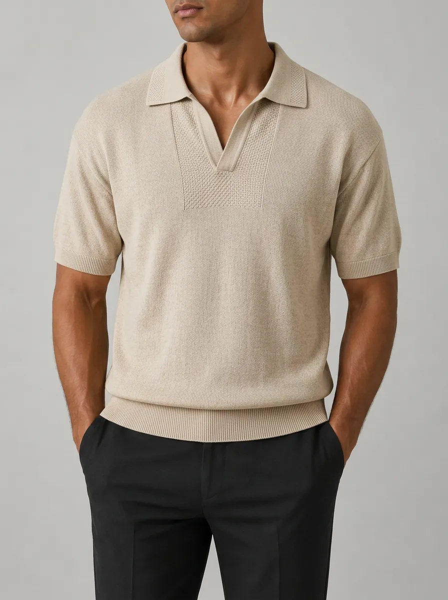 Men's Textured Knit Polo Shirt with Regular Fit