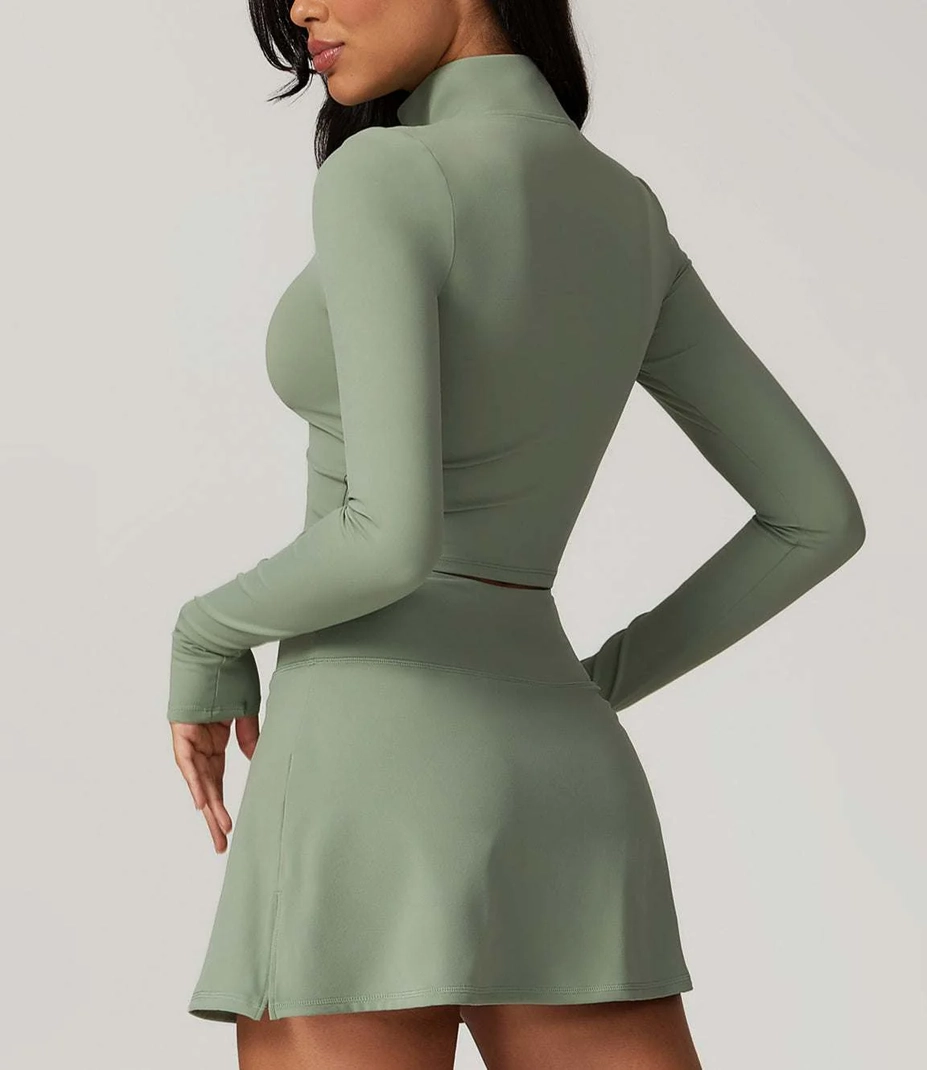 Slim Fit Half-Zip Stand Collar Top