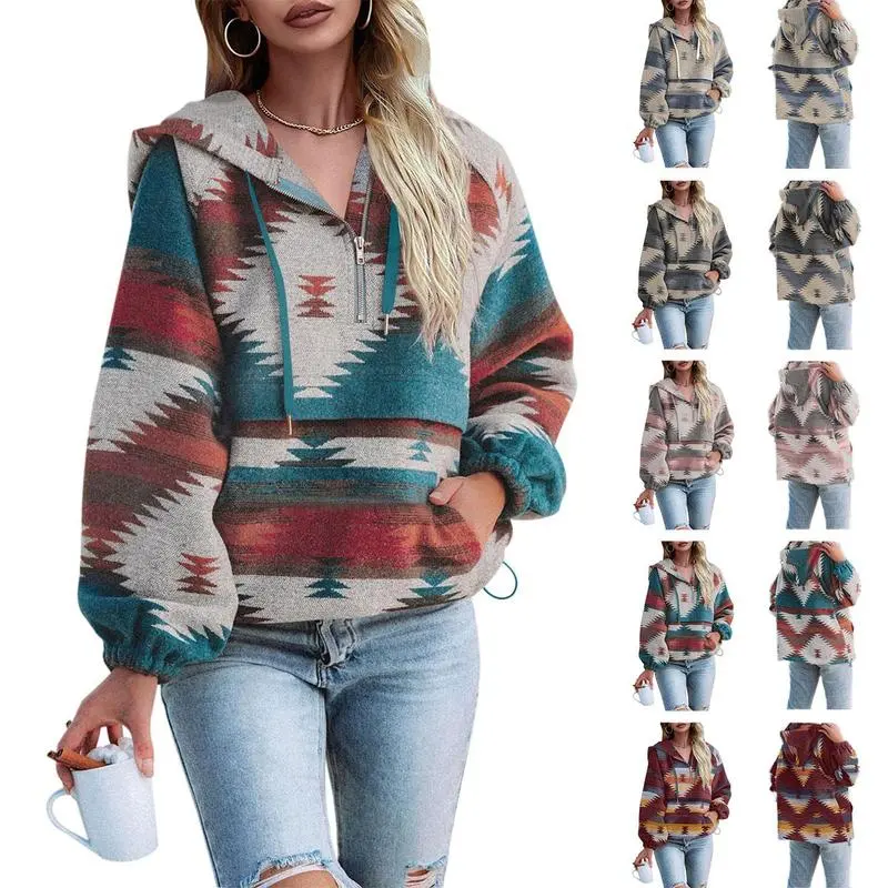 🧶 Women’s Oversized Aztec Zip Up Hoodie – Cozy, Chic & Effortlessly Cool