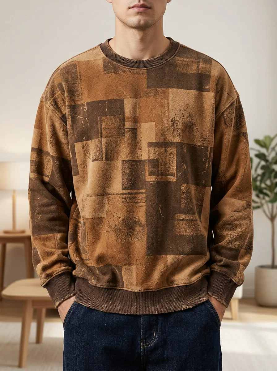 Men's Geometric Print Crewneck Sweatshirt Hiking