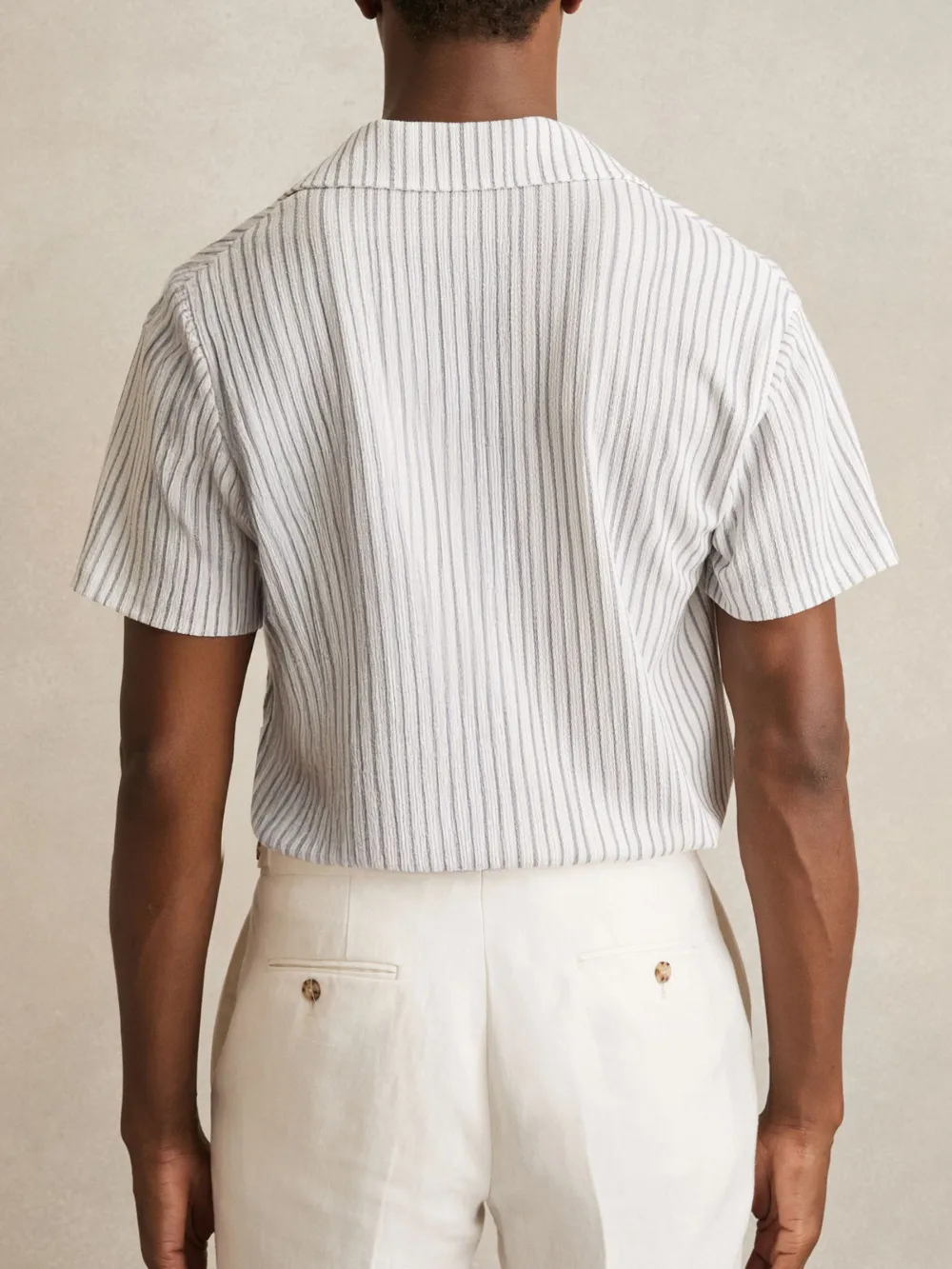 Vintage Striped Cuban Collar Men's Shirt