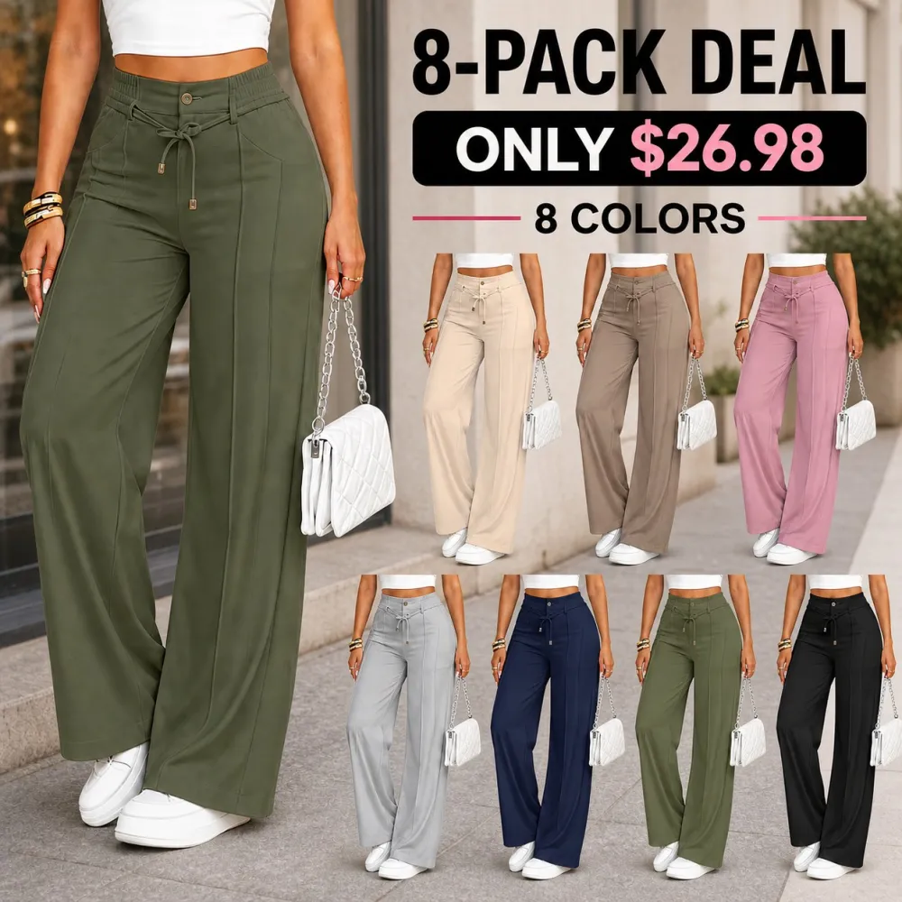Women’s High Waisted Wide Leg Pants With Drawstring Waist Soft Lightweight Casual Trousers For Everyday Wear