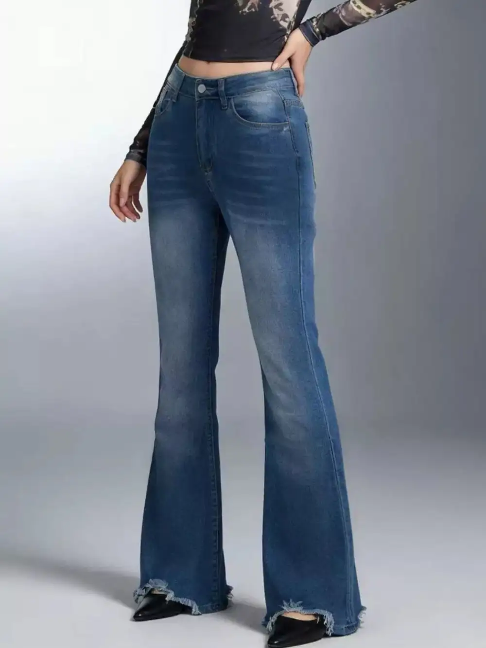High Waist Flare Leg Raw Denim Jeans