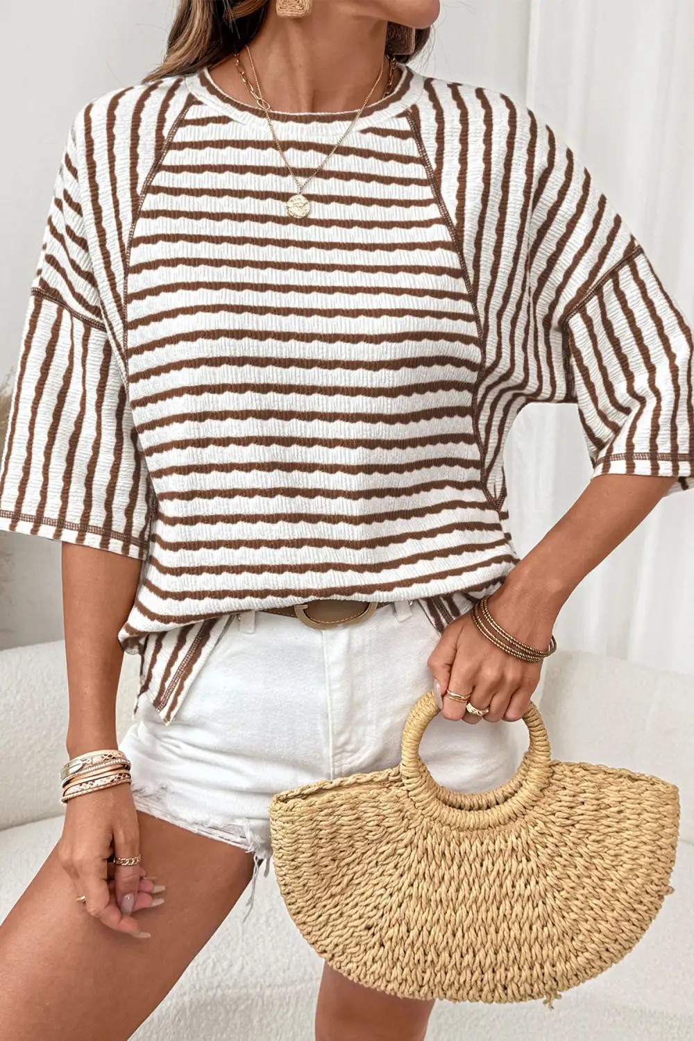 Striped Knit Half Sleeve Top