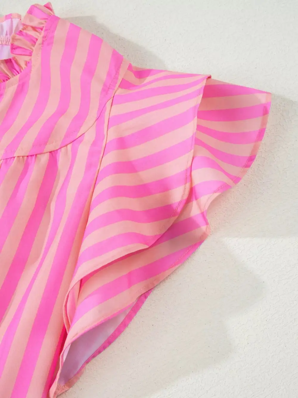 Stripe Split Neck Ruffled Blouse