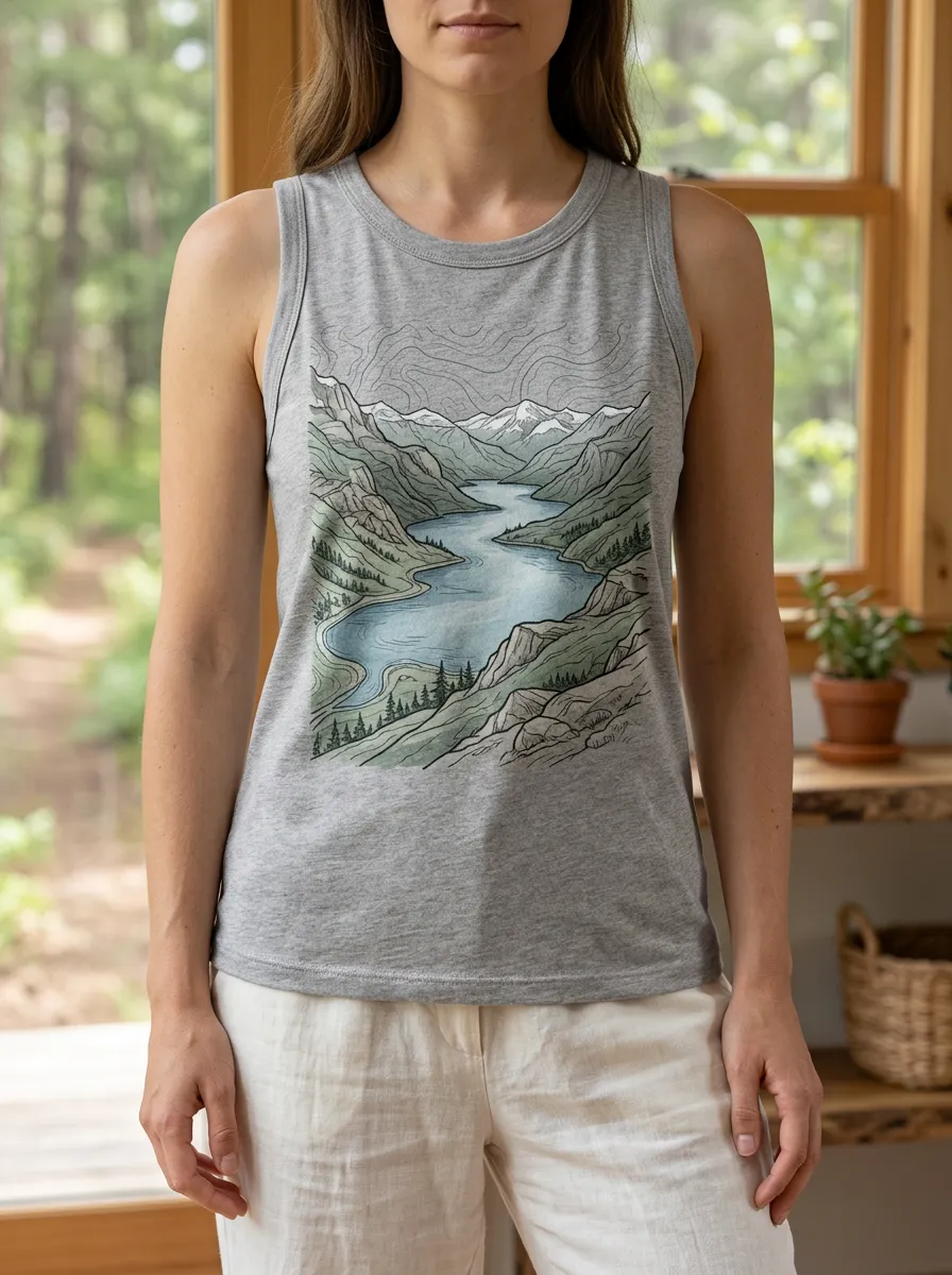 Women's Modern Nature Lover Mountain Lake Landscape Tank Top