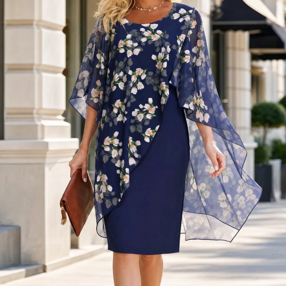 Floral Polished Overlay Midi Dress
