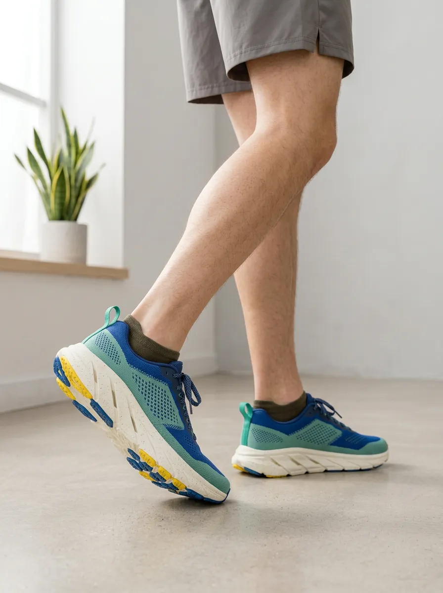Men's Blue Green Colorblock Mesh Printed Running Shoes