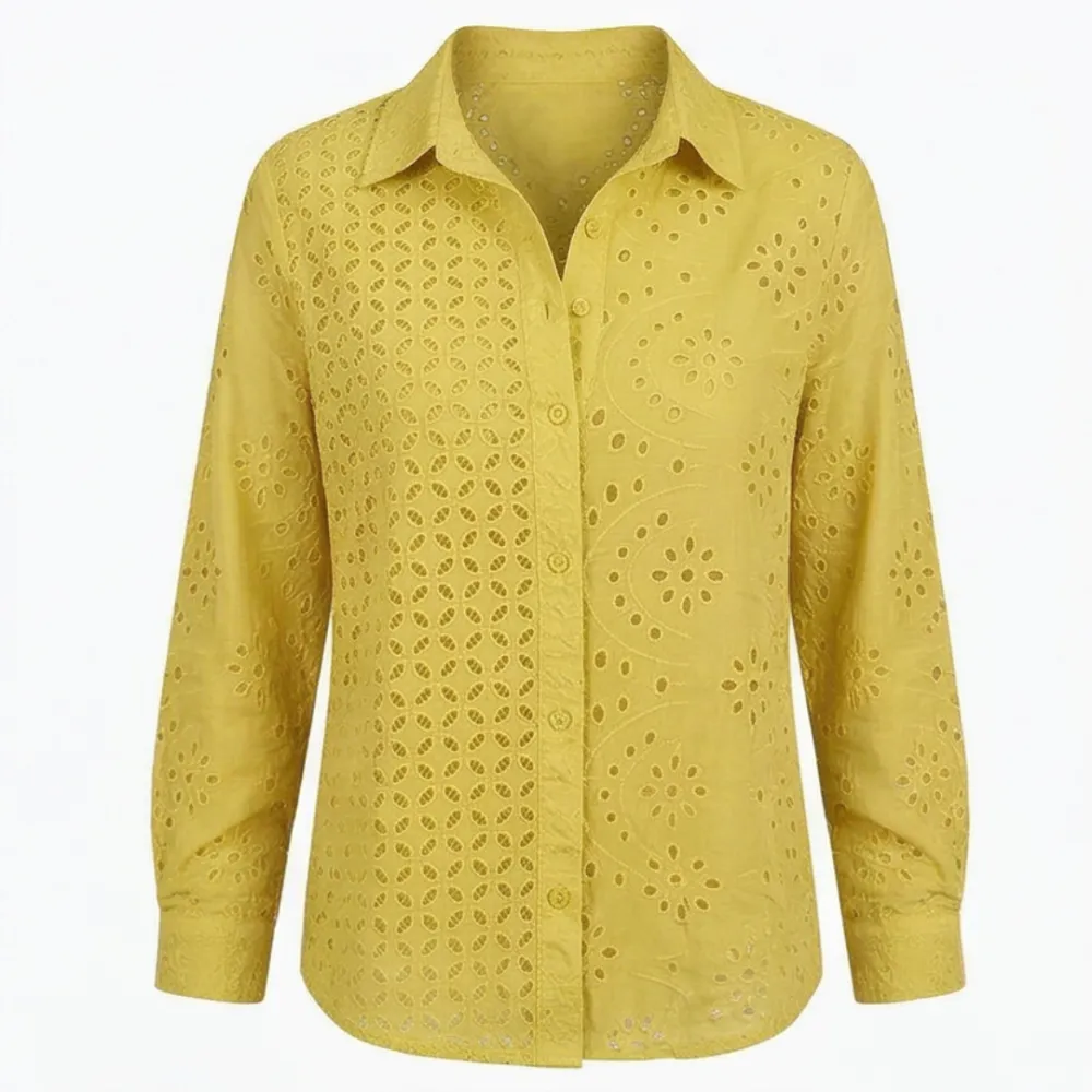 Embroidered Eyelet Button Blouse
