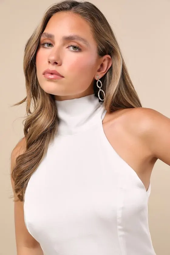 Infinite Admiration Royal Blue Satin Halter Mini Dress