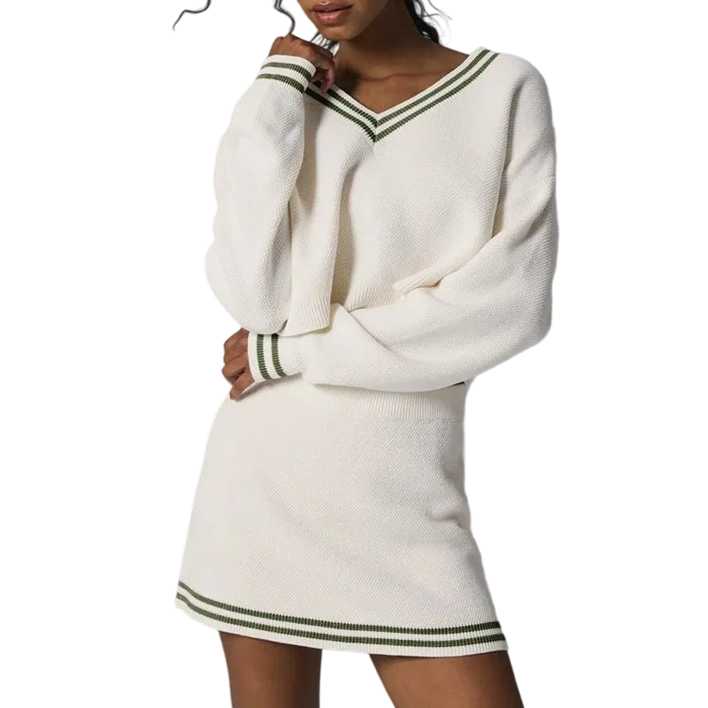 Women’s 2-Piece Knit Sweater & Mini Skirt Set – Casual Fall Lounge & Travel Outfit