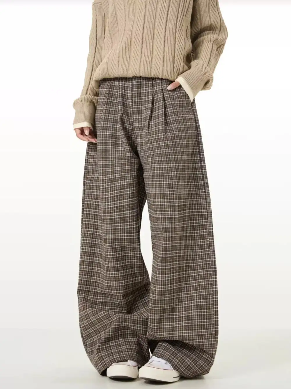 Men's Wide Leg Plaid Casual Pants