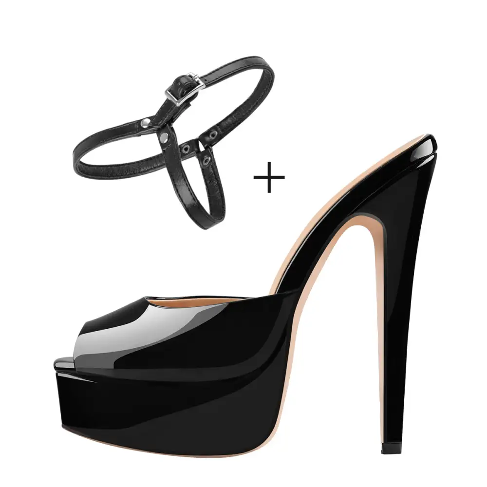 Peep Toe Patent Leather Stiletto Mule Sandals