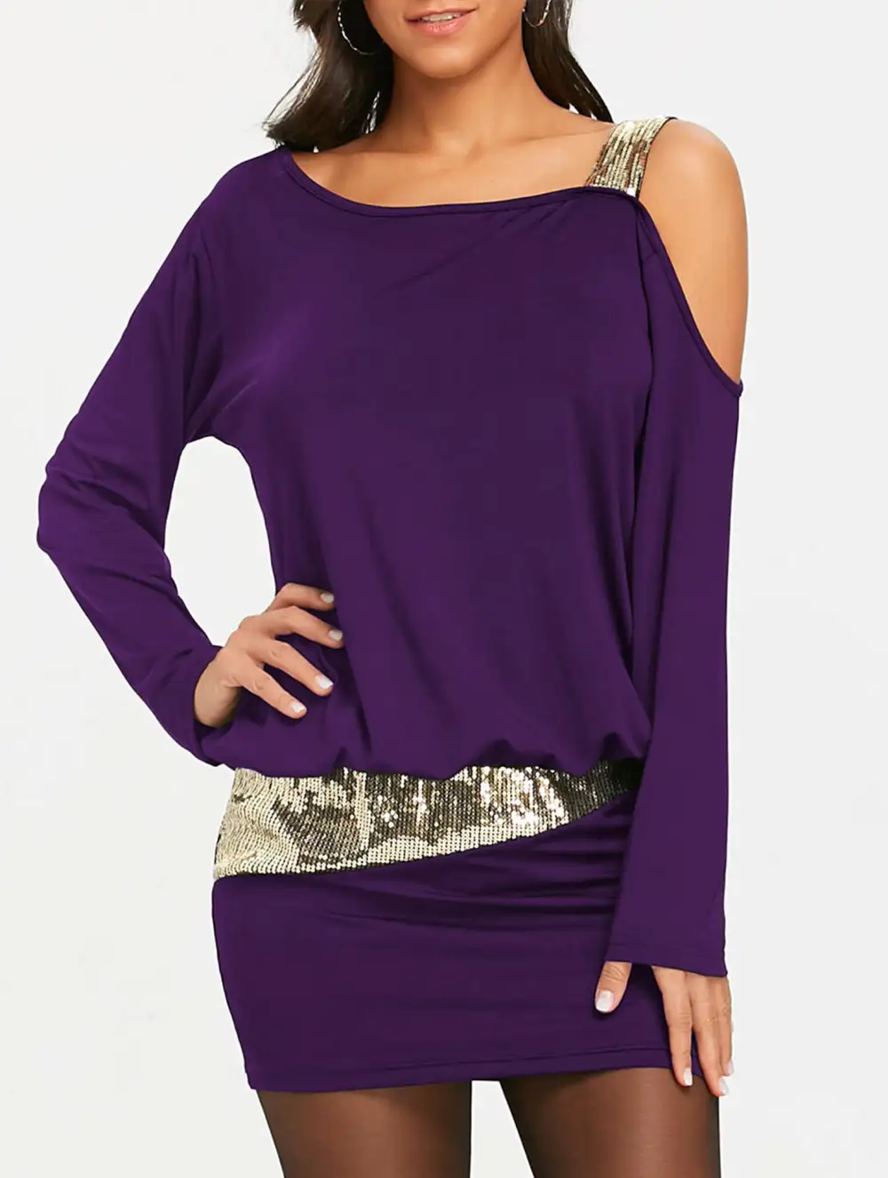 Soft Drape Spliced Off-The-Shoulder Dress