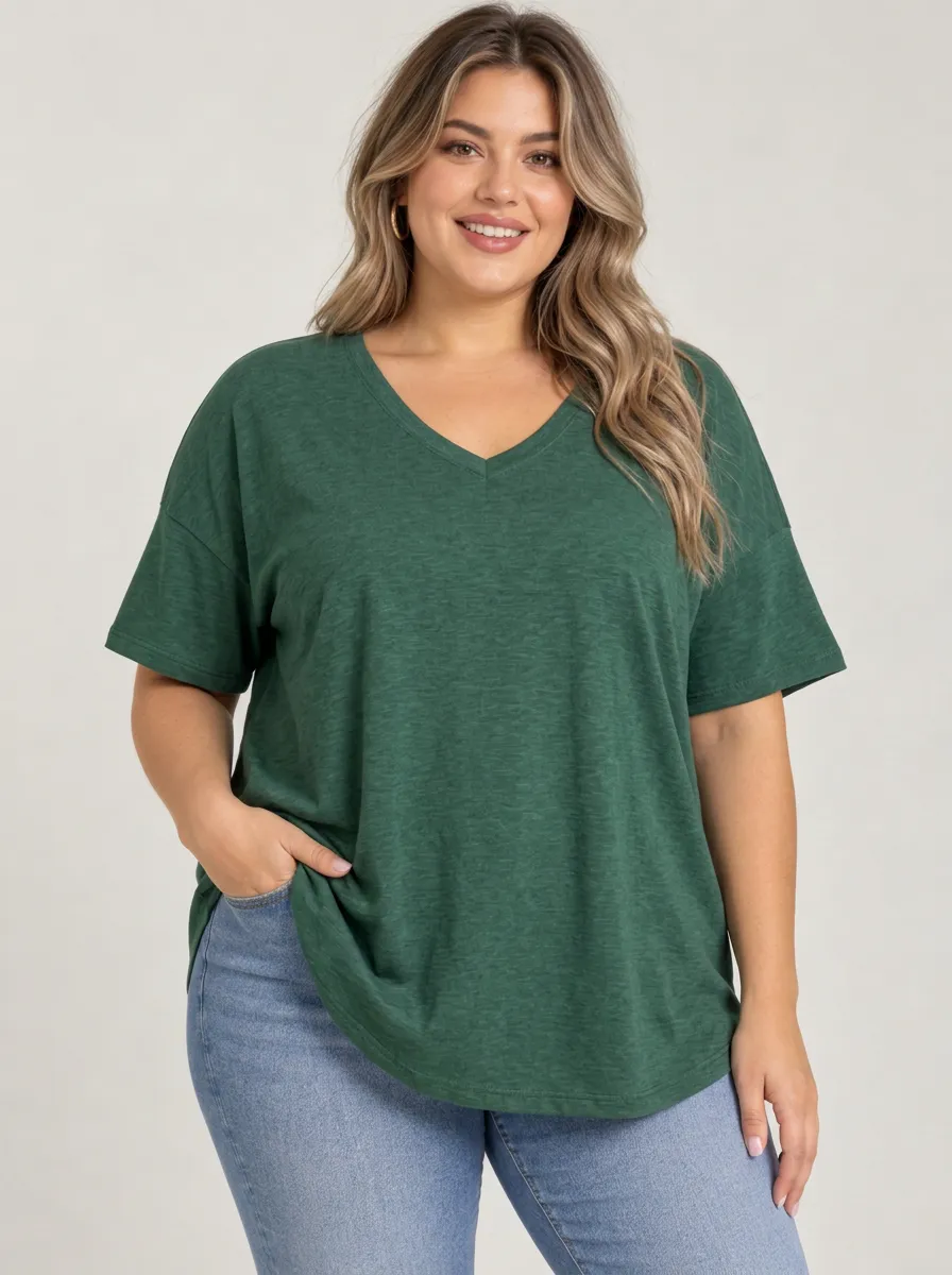 Laid Back Plus Size V Neck Relaxed Fit Women's Plus Size V Neck Relaxed T Shirt