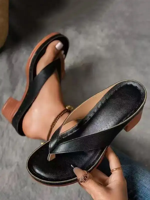 Square Heel Open-Toe Flip Flop Heeled Sandals
