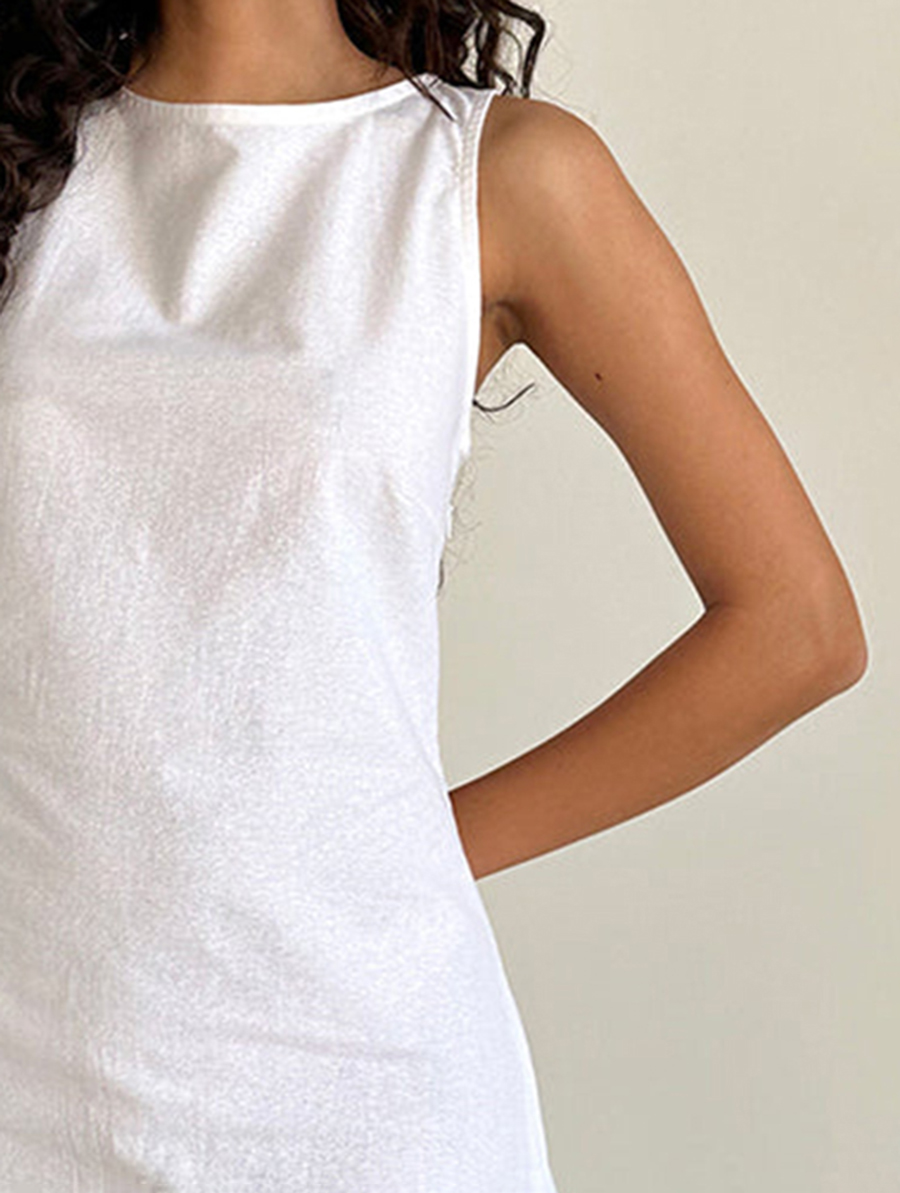 Open Back Mini Dress In Off White Linen