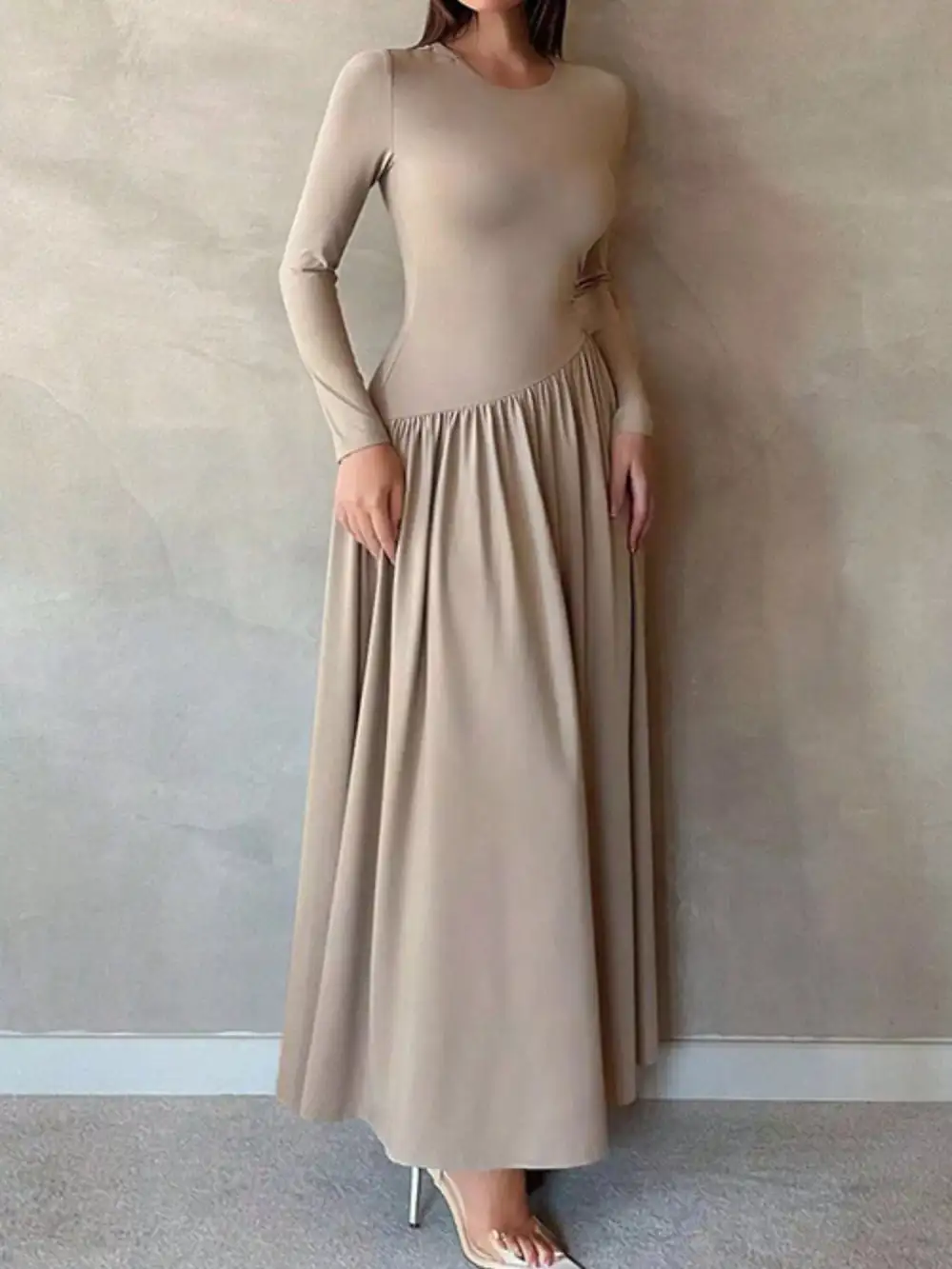 Soft Touch Ruched Long Sleeve Maxi Dress
