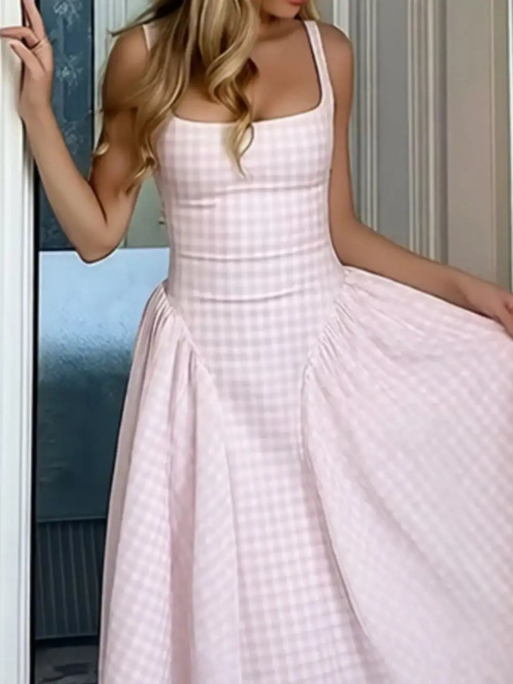 Full Size Square Neckline Midi Dress Plus Size