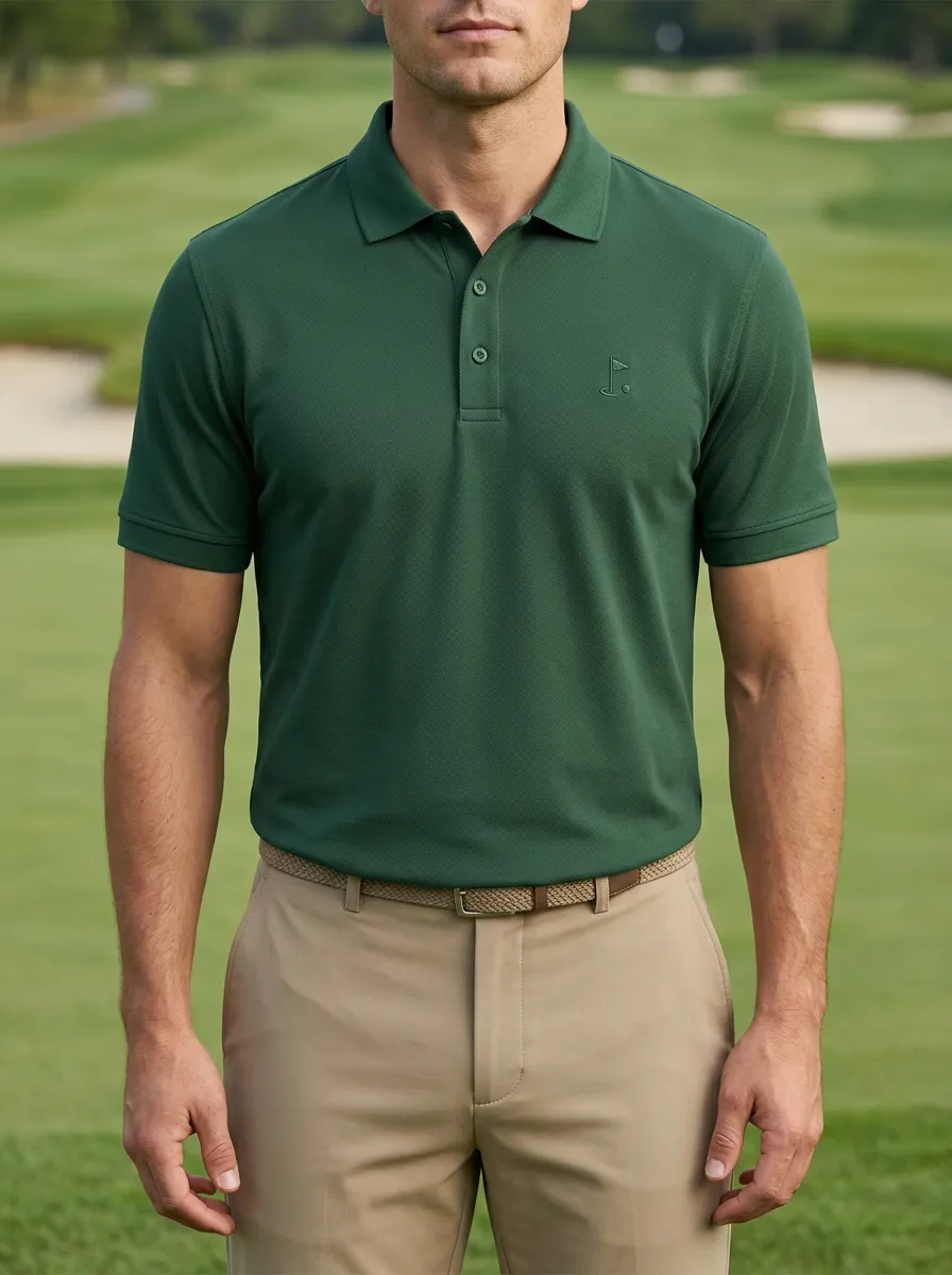 Technical Flag-Motif Embroidered Golf Polo Shirt