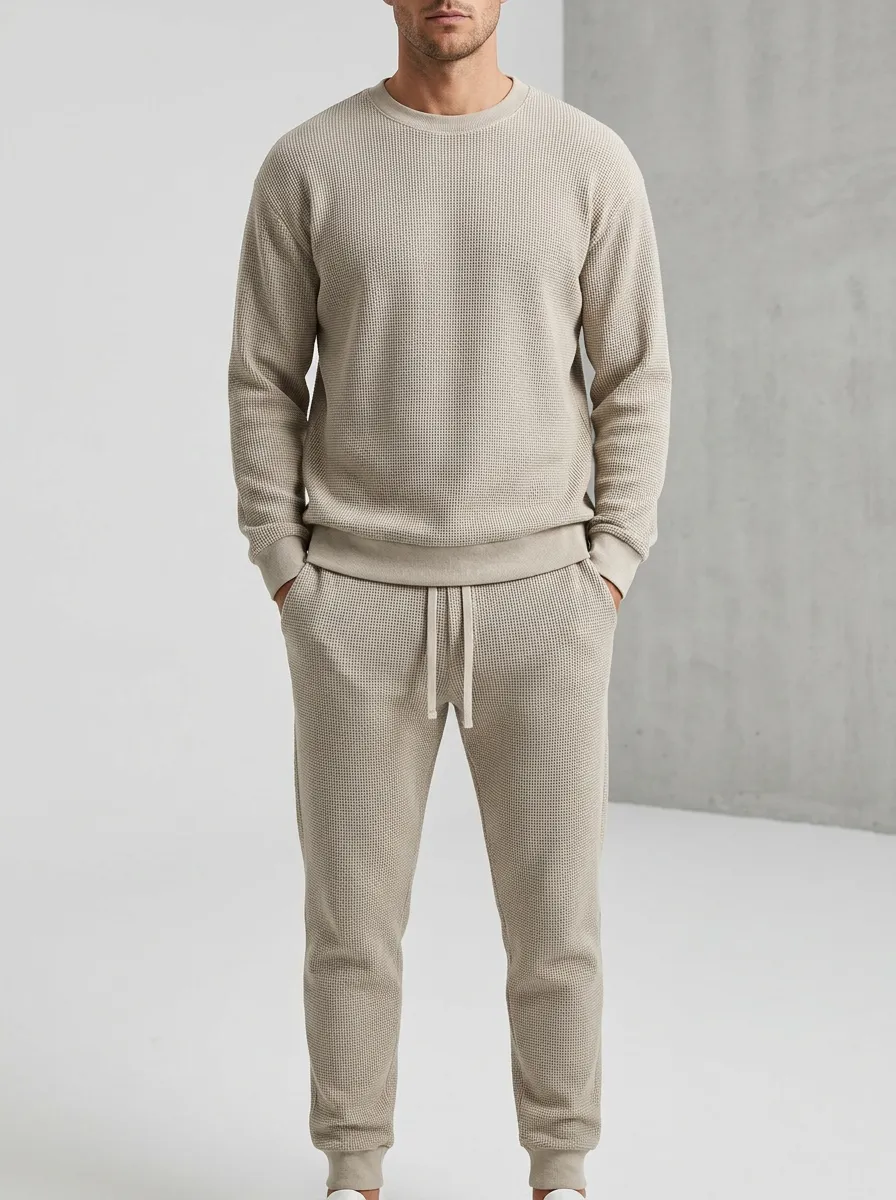 Waffle-Knit Minimal Men's Knit Sweater Tracksuit Set