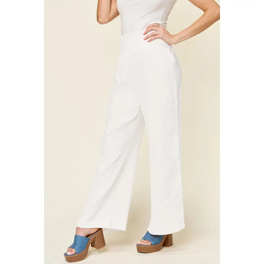 Full Size Texture Smocked Waist Wide Leg Pants