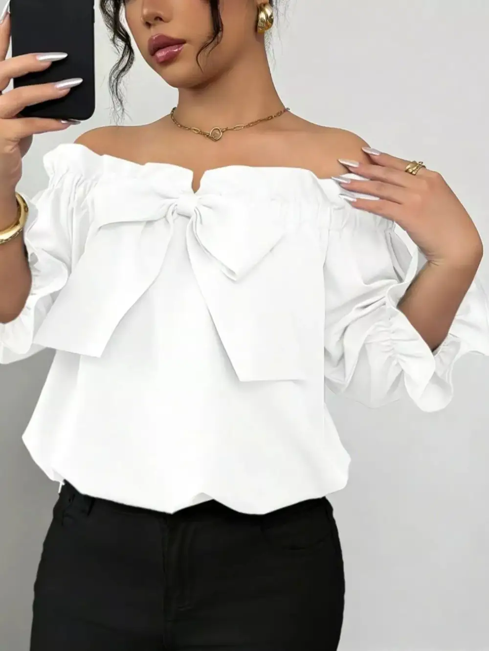 Bow Flounce Sleeve Blouse