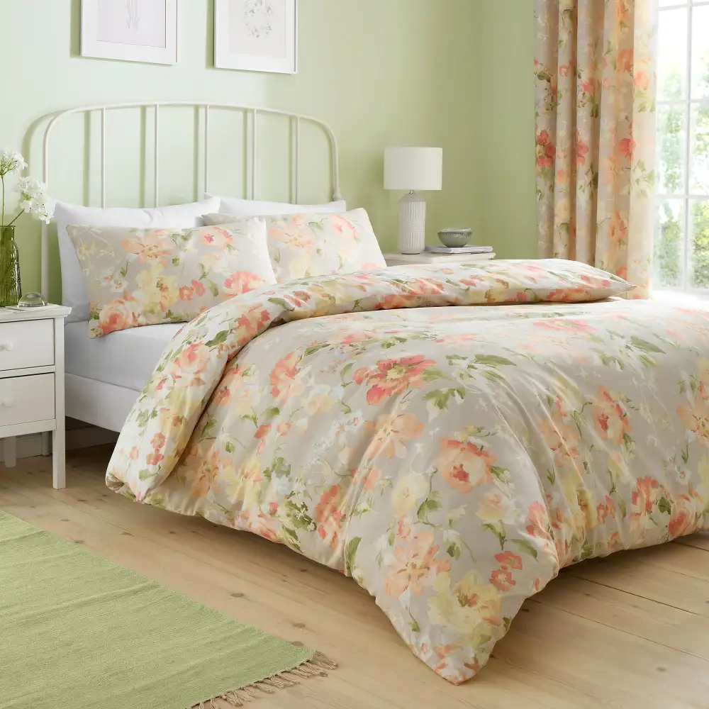Calm Bedroom Reversible Floral Brushed Cotton Duvet Cover Set