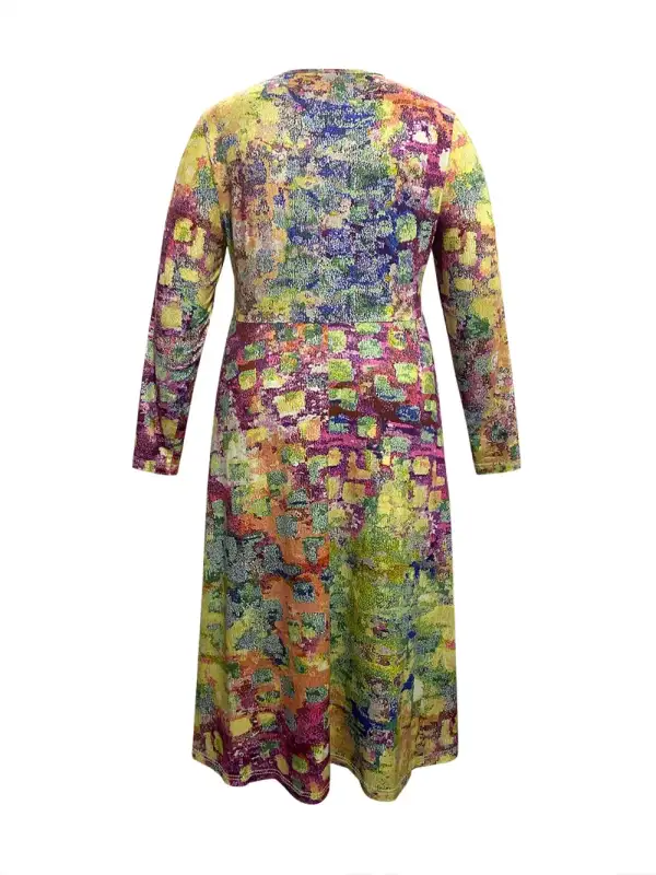 Printed Round Neck Long Sleeve Dress