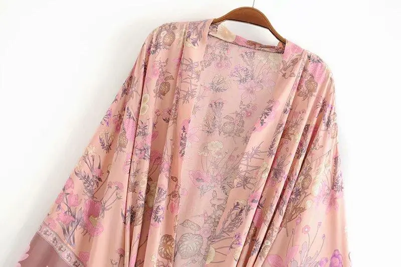 Floral Print Bat Sleeve Kimono Dress