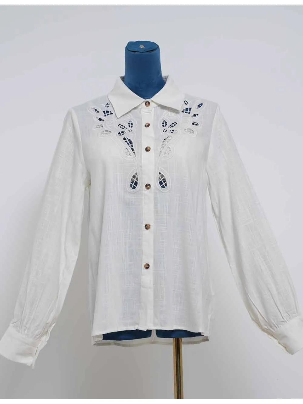 Boho Hollow Out Embroidery Shirt Collar Button Down Blouse