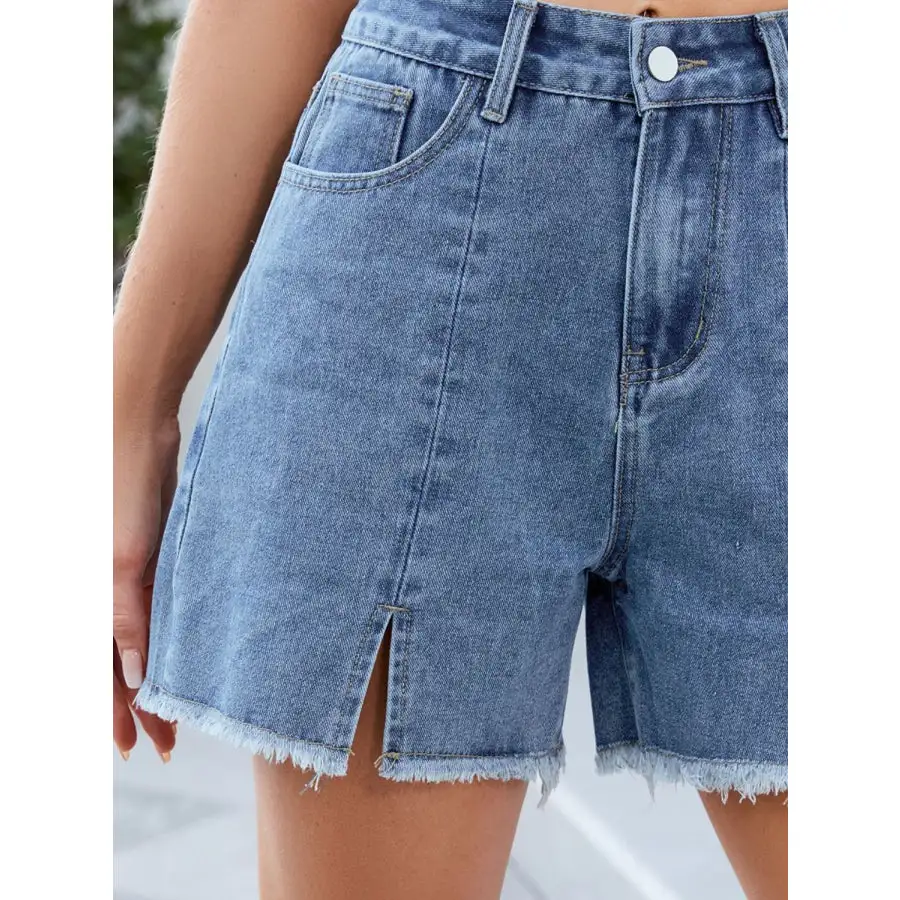 Raw Hem Slit Denim Shorts