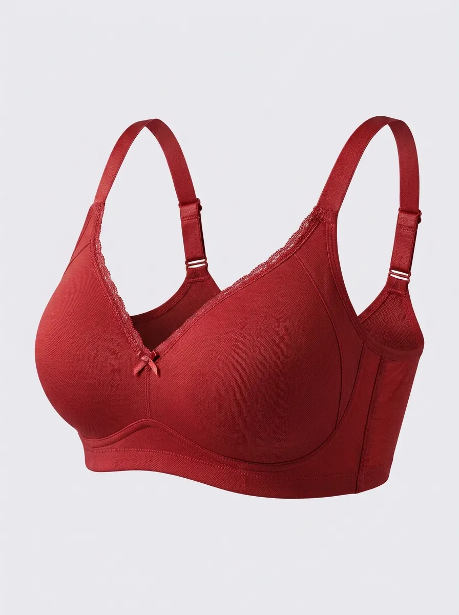 Women's Full-Coverage Lace-Trim Bow-Detail Adjustable-Strap Bra