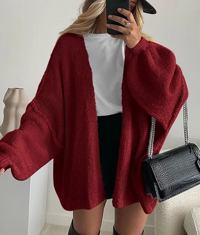 Womens Oversized Cardigan Sweaters 2025 Fall Long Lantern Sleeve Knit Open Front Lightweight Sweater Knitwear Womenswear