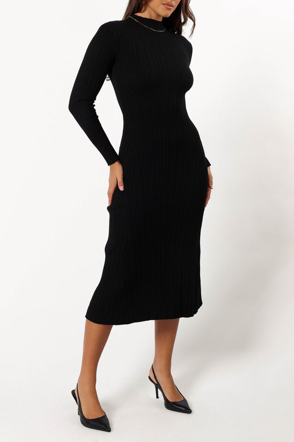 MATURE STYLE BLACK LONG-SLEEVED DRESS