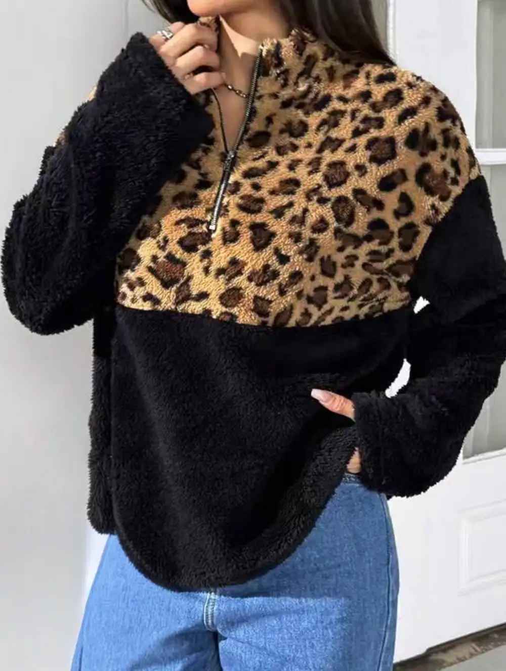 Patchwork Half Zip Pullover Sweatshirt