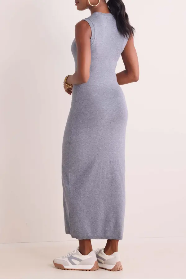 Grey Sleeveless Fitted Maxi Dress