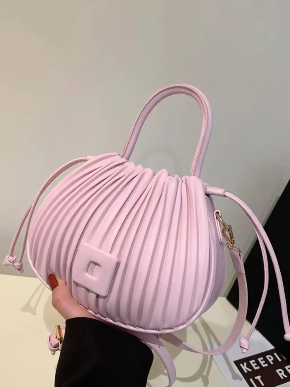 Pleated Bucket Crossbody Bag